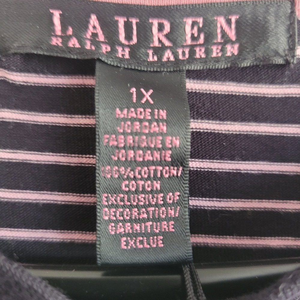 Lauren Ralph Lauren Black and Pink Striped Long Sleeve Shirt  Size 1x - Picture 5 of 8